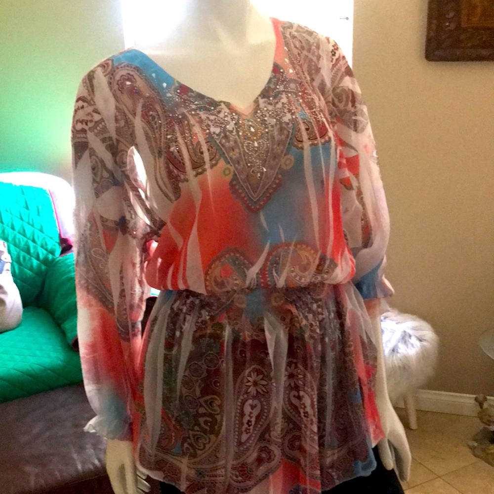 Daniel Benjamin Women's Top Blouse Tunic Thin Whit